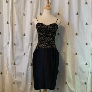 Va-Va Vintage! Black and Gold Party Dress, Small